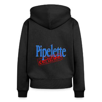 Pipelette certifiée - Sweat à capuche zippé Premium bio Femme - noir - Dos - Julia (174cm)