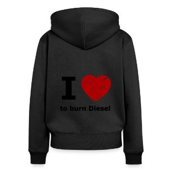 Les voitures à combustion diesel - Sweat à capuche zippé Premium bio Femme - noir - Dos - Julia (174cm)