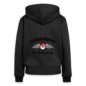 Chez nous en Franconie - Sweat à capuche zippé Premium bio Femme - noir - Dos - Julia (174cm)