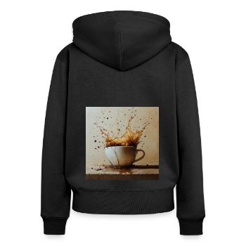 Kaffeetasse Explosion - Frauen Premium Bio Zip Hoodie - Schwarz - Hinten - Julia (174cm)