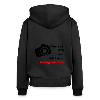 der tut nix - Frauen Premium Bio Zip Hoodie - Schwarz - Hinten - Julia (174cm)