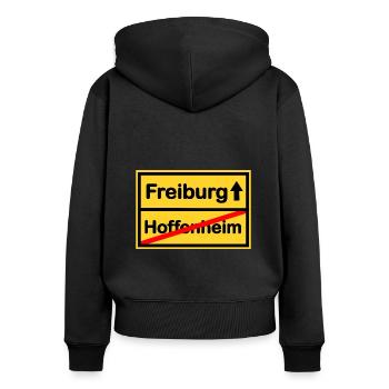 La route de Fribourg - Sweat à capuche zippé Premium bio Femme - noir - Dos - Julia (174cm)
