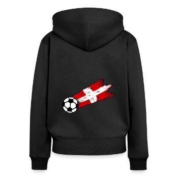 Die Schweizer Fußball Unterstützer - Frauen Premium Bio Zip Hoodie - Schwarz - Hinten - Julia (174cm)