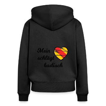 Mein Herz schlägt badisch - Frauen Premium Bio Zip Hoodie - Schwarz - Hinten - Julia (174cm)