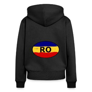 Auflkeber für Rumänien - Frauen Premium Bio Zip Hoodie - Schwarz - Hinten - Julia (174cm)