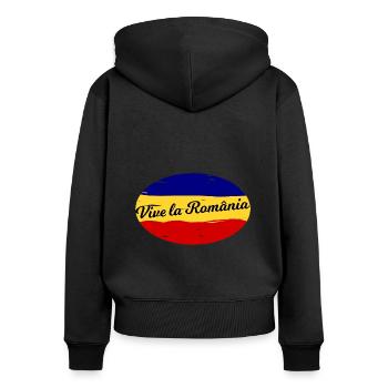 Les Roumains - Sweat à capuche zippé Premium bio Femme - noir - Dos - Julia (174cm)
