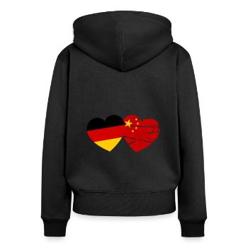 L’amitié germano-chinoise - Sweat à capuche zippé Premium bio Femme - noir - Dos - Julia (174cm)