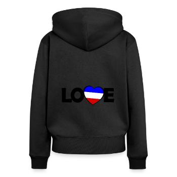 Die Franzosen Liebe - Frauen Premium Bio Zip Hoodie - Schwarz - Hinten - Julia (174cm)