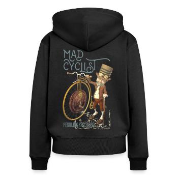 Steampunk Penny Farthing Vélo Drôle de cycliste fou - Sweat à capuche zippé Premium bio Femme - noir - Dos - Julia (174cm)