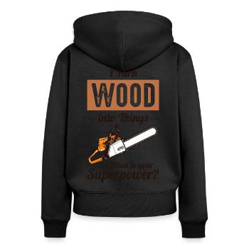 Bûcheron menuisier à la tronçonneuse - Sweat à capuche zippé Premium bio Femme - noir - Dos - Julia (174cm)