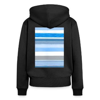 Rayures bleu blanc - Sweat à capuche zippé Premium bio Femme - noir - Dos - Julia (174cm)