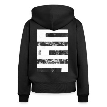 Rayures noir blanc - Sweat à capuche zippé Premium bio Femme - noir - Dos - Julia (174cm)