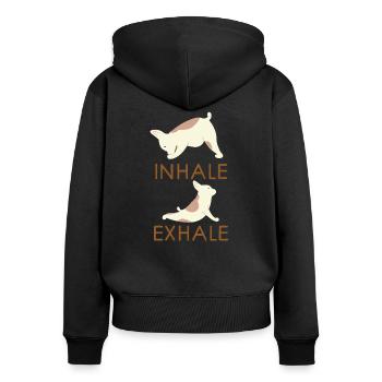 Inhale Exhale Yoga Frenchie - Sweat à capuche zippé Premium bio Femme - noir - Dos - Julia (174cm)