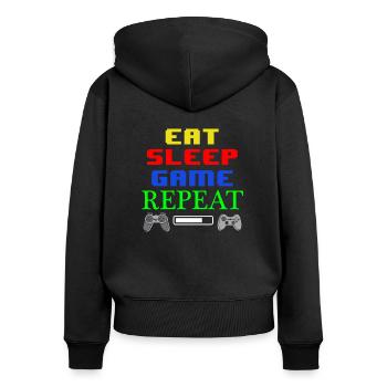 Eat Sleep Game Repeat - Frauen Premium Bio Zip Hoodie - Schwarz - Hinten - Julia (174cm)