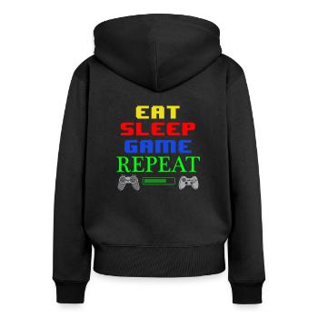 Gamer - Sweat à capuche zippé Premium bio Femme - noir - Dos - Julia (174cm)