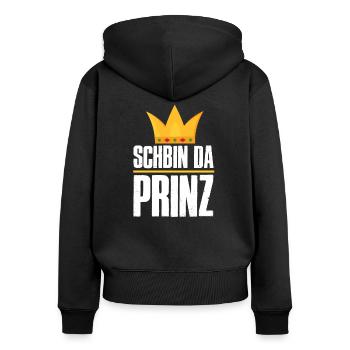 Schbin da Prinz - Frauen Premium Bio Zip Hoodie - Schwarz - Hinten - Julia (174cm)