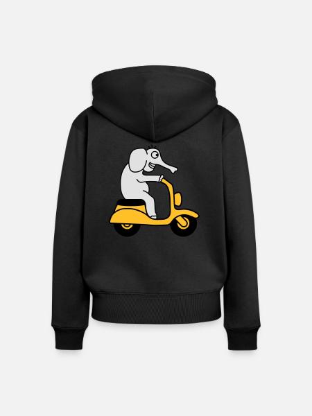 Moped Elephant - Frauen Premium Bio Zip Hoodie - Schwarz