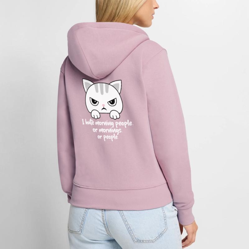 Ich hasse Morgenmenschen oder Morgen oder Menschen. Katze Frauen Premium Bio Zip Hoodie