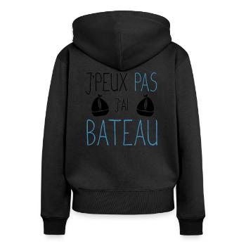 Je peux pas j'ai bateau cadeau humour marin homme - Sweat à capuche zippé Premium bio Femme - noir - Dos - Julia (174cm)