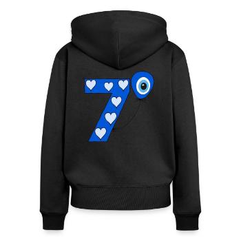 7. Geburtstag Nazar Happy Birthday 7 - Frauen Premium Bio Zip Hoodie - Schwarz - Hinten - Julia (174cm)