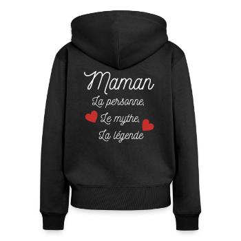 Maman La personne, Le mythe, La légende - Sweat à capuche zippé Premium bio Femme - noir - Dos - Julia (174cm)
