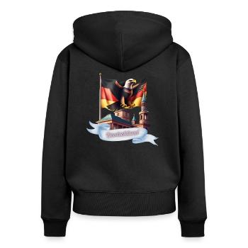 Deutschland Motiv mit Flagge und Adler - Frauen Premium Bio Zip Hoodie - Schwarz - Hinten - Julia (174cm)