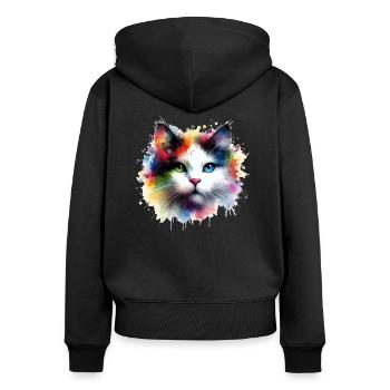 bunter Katzenkopf in aquarell - Frauen Premium Bio Zip Hoodie - Schwarz - Hinten - Julia (174cm)