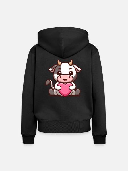 Herzige Kuh - Frauen Premium Bio Zip Hoodie - Schwarz