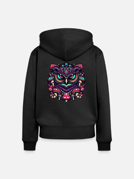 Psychedelische Eule - Frauen Premium Bio Zip Hoodie - Schwarz