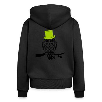 owl sir - Frauen Premium Bio Zip Hoodie - Schwarz - Hinten - Julia (174cm)