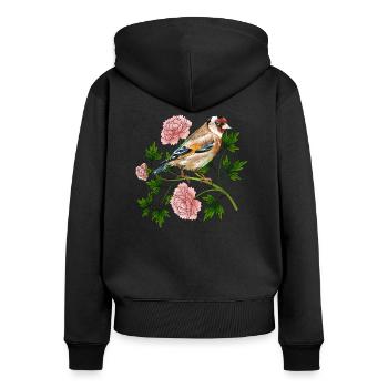 Bunter Vogel - Frauen Premium Bio Zip Hoodie - Schwarz - Hinten - Julia (174cm)