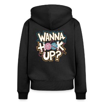 Fil et humour combinés - Sweat à capuche zippé Premium bio Femme - noir - Dos - Julia (174cm)