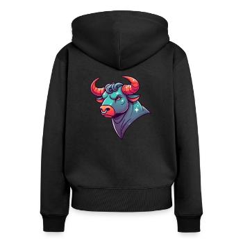 stier cartoon - Frauen Premium Bio Zip Hoodie - Schwarz - Hinten - Julia (174cm)