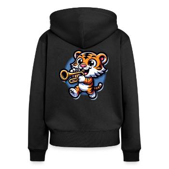 Tigre mignon avec trompette - Sweat à capuche zippé Premium bio Femme - noir - Dos - Julia (174cm)