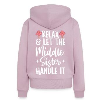 Geschwisterdesign für die mittlere Schwester - Frauen Premium Bio Zip Hoodie - Altrosa - Hinten - Julia (174cm)