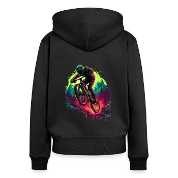 VTT Rider Néon – Design Descente VTT - Sweat à capuche zippé Premium bio Femme - noir - Dos - Julia (174cm)