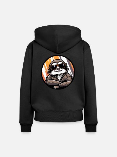 Faultier Cool Comic - Frauen Premium Bio Zip Hoodie - Schwarz