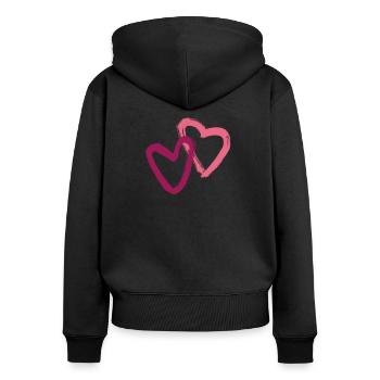 Herz in Herz Liebe Doppelherz - Frauen Premium Bio Zip Hoodie - Schwarz - Hinten - Julia (174cm)