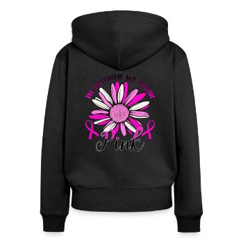 En octobre, nous portons du rose - Sweat à capuche zippé Premium bio Femme - noir - Dos - Julia (174cm)