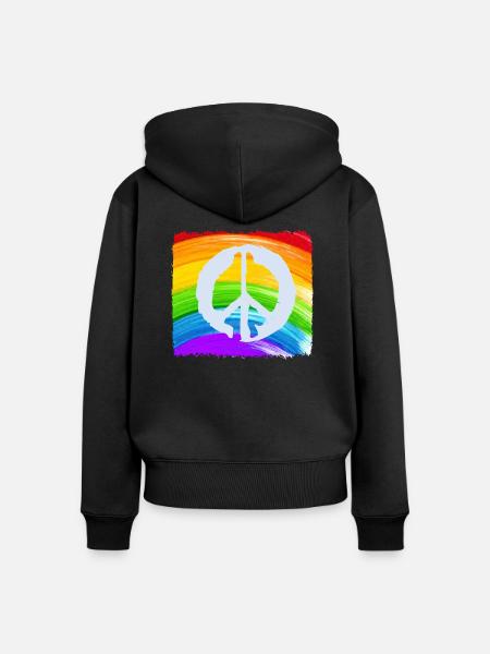 REGENBOGEN-FRIEDEN - Frauen Premium Bio Zip Hoodie - Schwarz