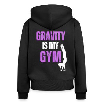 Gravity is my Gym Calisthenics Geschenk - Frauen Premium Bio Zip Hoodie - Schwarz - Hinten - Julia (174cm)