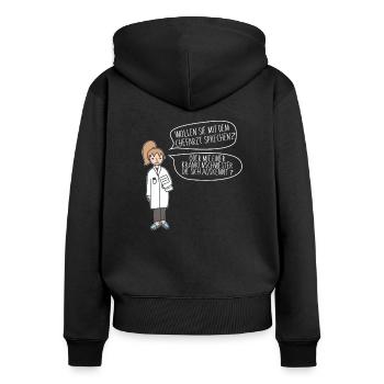 WOLLEN SIE MIT DEM CHEFARZT SPRECHEN? - Frauen Premium Bio Zip Hoodie - Schwarz - Hinten - Julia (174cm)