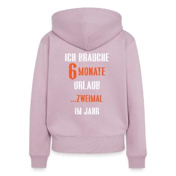 J'AI BESOIN DE 6 MOIS DE VACANCES .... DEUX FOIS PAR AN - Sweat à capuche zippé Premium bio Femme - rose poudré - Dos - Julia (174cm)
