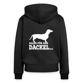 ALLES FÜR DEN DACKEL... - Frauen Premium Bio Zip Hoodie - Schwarz - Hinten - Julia (174cm)