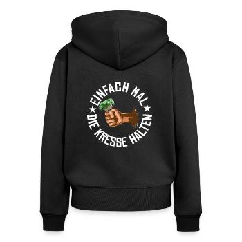 Einfach mal die Kresse halten - Frauen Premium Bio Zip Hoodie - Schwarz - Hinten - Julia (174cm)
