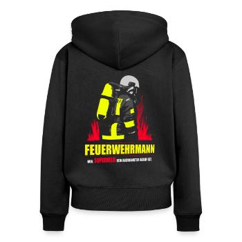 FEUERWEHRMANN BERUF SUPERHELD COOLES GESCHENK - Frauen Premium Bio Zip Hoodie - Schwarz - Hinten - Julia (174cm)