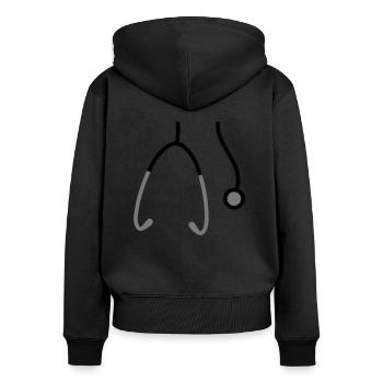 haengend hals Stethoskop abhoeren herzschlag puls - Frauen Premium Bio Zip Hoodie - Schwarz - Hinten - Julia (174cm)