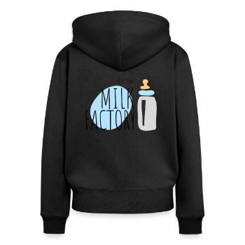 Vollzeit-Milchfabrik - Frauen Premium Bio Zip Hoodie - Schwarz - Hinten - Julia (174cm)