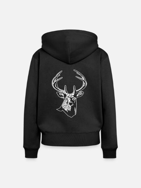 Hirsch Hirsch Blumenmuster - Frauen Premium Bio Zip Hoodie - Schwarz