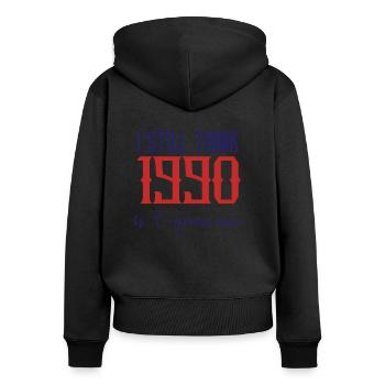 Je pense toujours que 1990 était il y a 10 ans - Sweat à capuche zippé Premium bio Femme - noir - Dos - Julia (174cm)